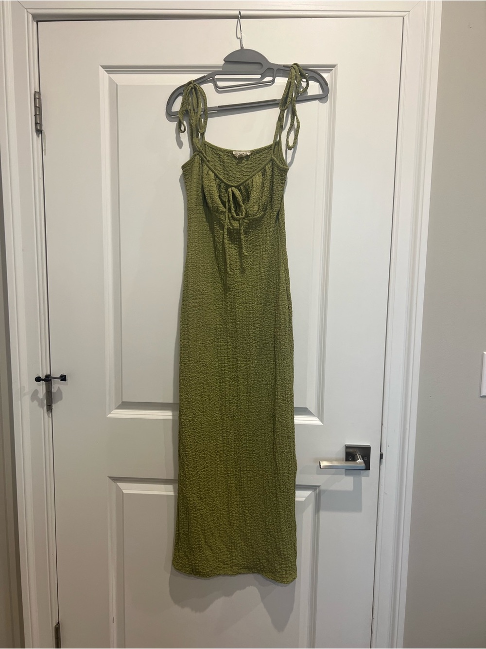 See You Monday Olive Green Tie-Shoulder Maxi Dress